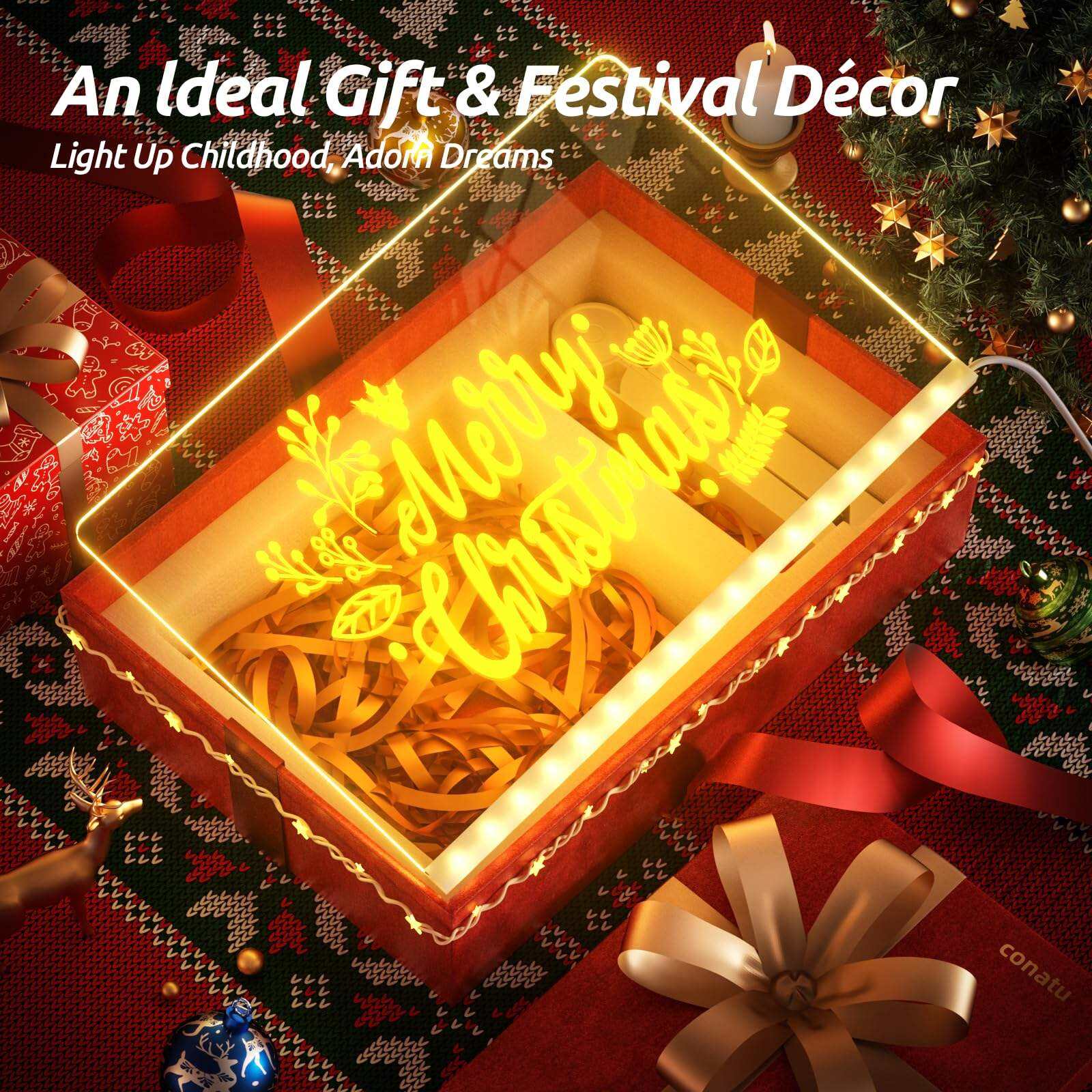 Modern Christmas Themed Transparent Acrylic Board 7 Markers Light-Up Holiday Gift Display Rack with Message Display Feature factory