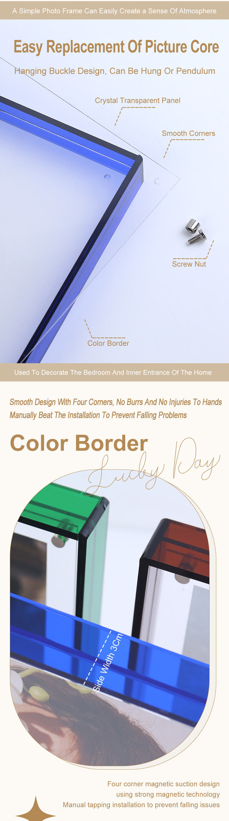 Custom DIY Magnetic for Durable Acrylic Photo Frame Translucent Colored Edges Free Standing Tabletop Display Customizable Sizes factory