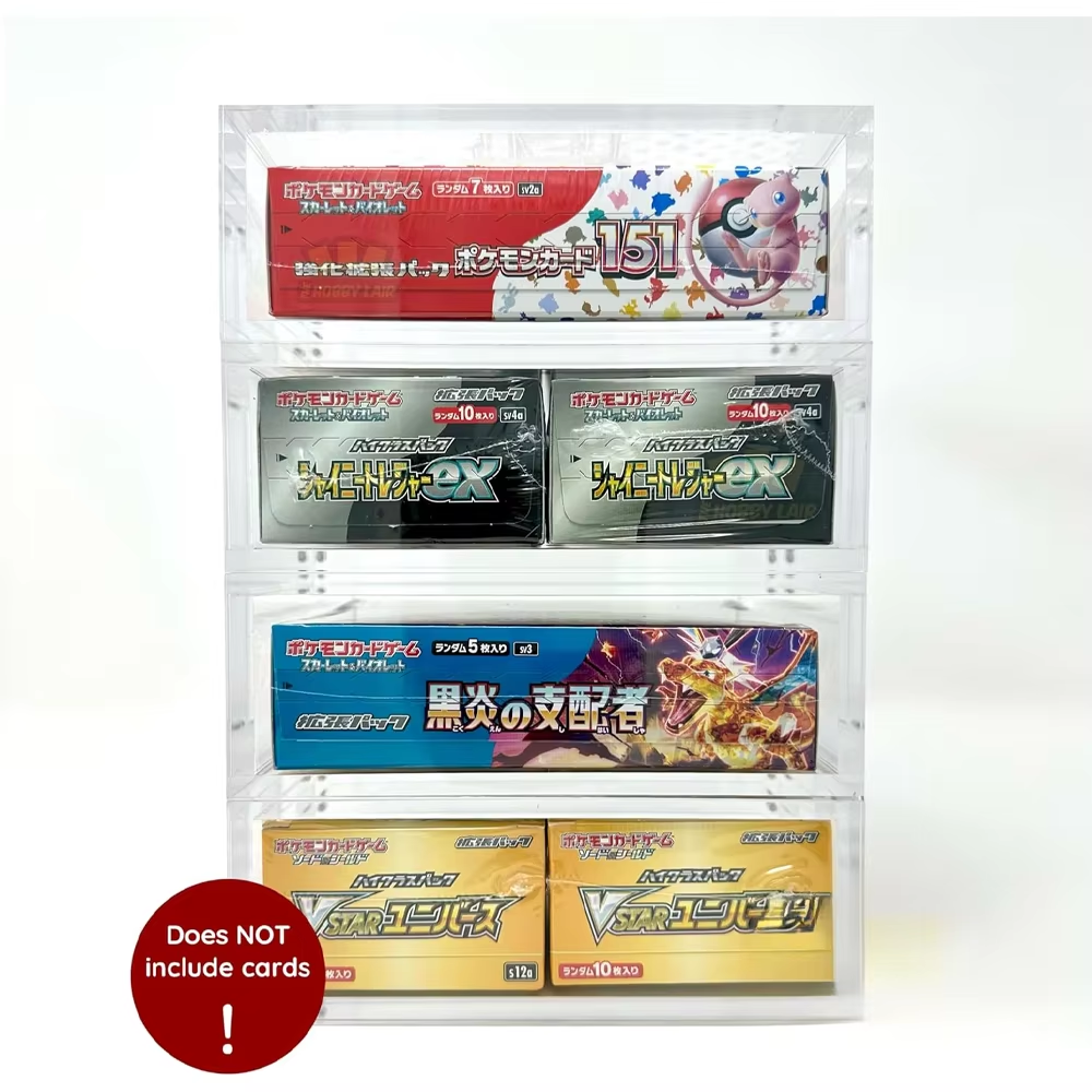 Premium 5mm Acrylic Display Rack for Pokemon Cards Japanese Booster Box with Magnetic Lids for Showcase Acrylic Protector Case details