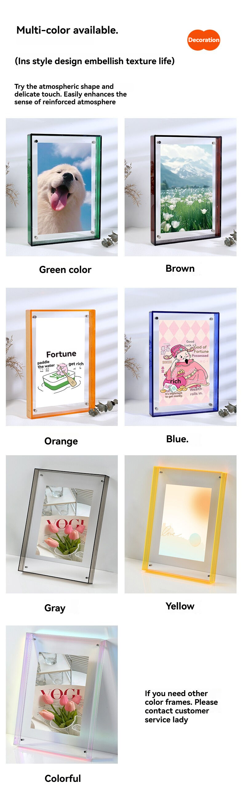 Customized A4 Acrylic Photo Poster Frame Colorful Transparent Display Wall Mounted Aesthetic Aesthetic Display manufacture
