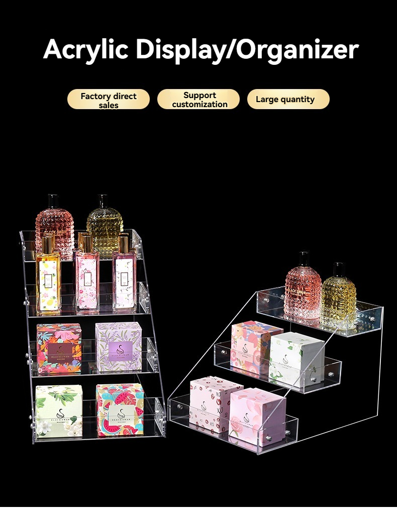 High Transparent Acrylic Perfume Organizer Cosmetics Display Stands Desktop Multi-Layer Trapezoidal Acrylic Display Rack supplier