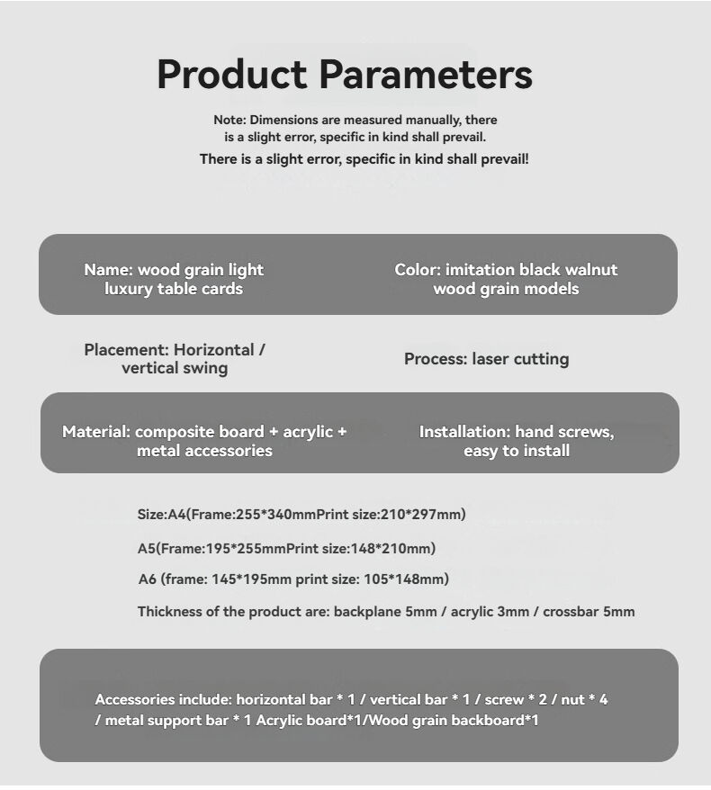 Custom Portable Desktop Walnut Wood Certificate Frame with Clear Acrylic Award Frames and Metal Bracket Menu Sign Holder supplier