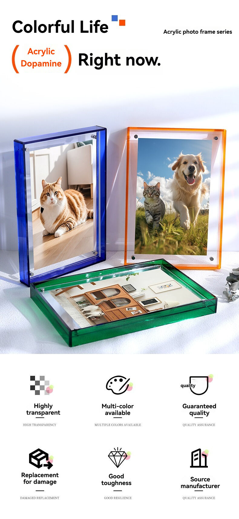 Customized A4 Acrylic Photo Poster Frame Colorful Transparent Display Wall Mounted Aesthetic Aesthetic Display manufacture