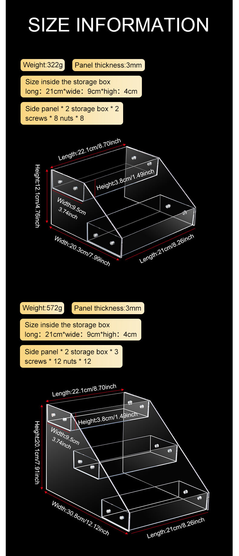 High Transparent Acrylic Perfume Organizer Cosmetics Display Stands Desktop Multi-Layer Trapezoidal Acrylic Display Rack details