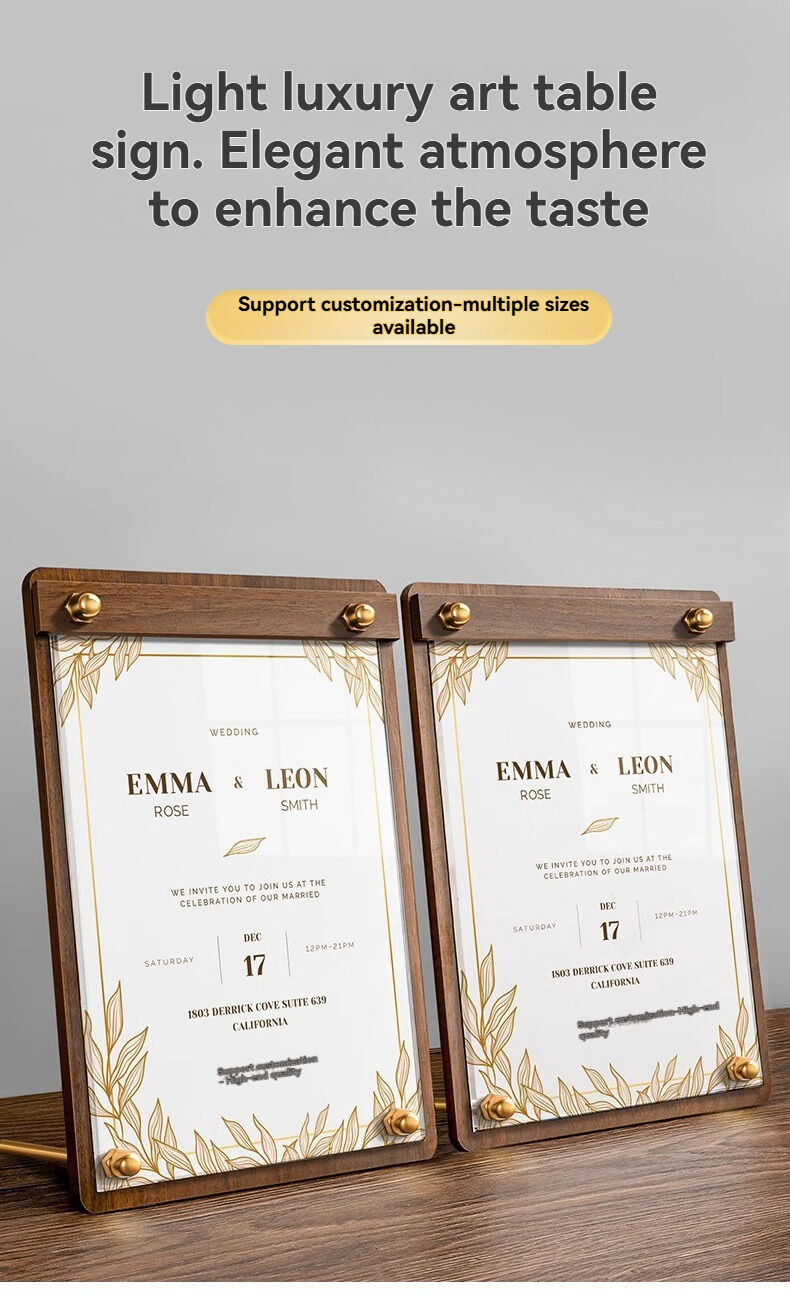 Custom Portable Desktop Walnut Wood Certificate Frame with Clear Acrylic Award Frames and Metal Bracket Menu Sign Holder supplier