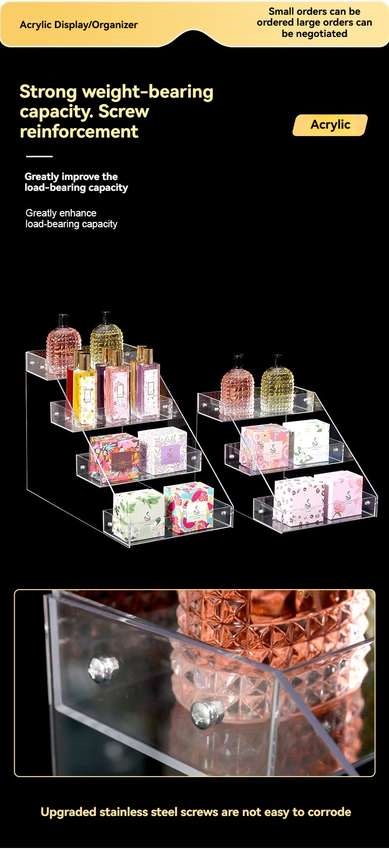 High Transparent Acrylic Perfume Organizer Cosmetics Display Stands Desktop Multi-Layer Trapezoidal Acrylic Display Rack supplier