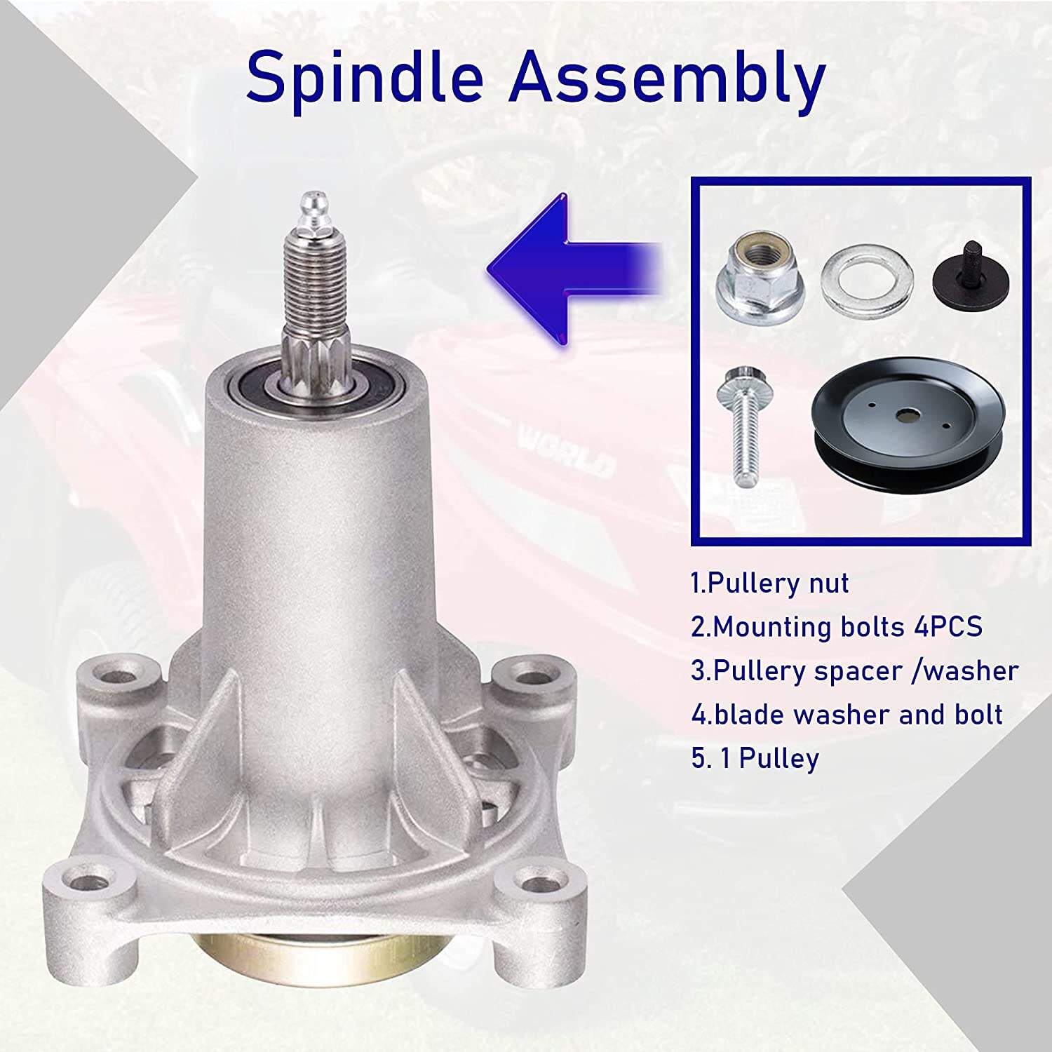 Lawn Mower Pulley Deck Blade Spindle Assembly Replacement 197473 + 153535 pulley YTH2348 YTH22V46 AYP 187292 Parts details