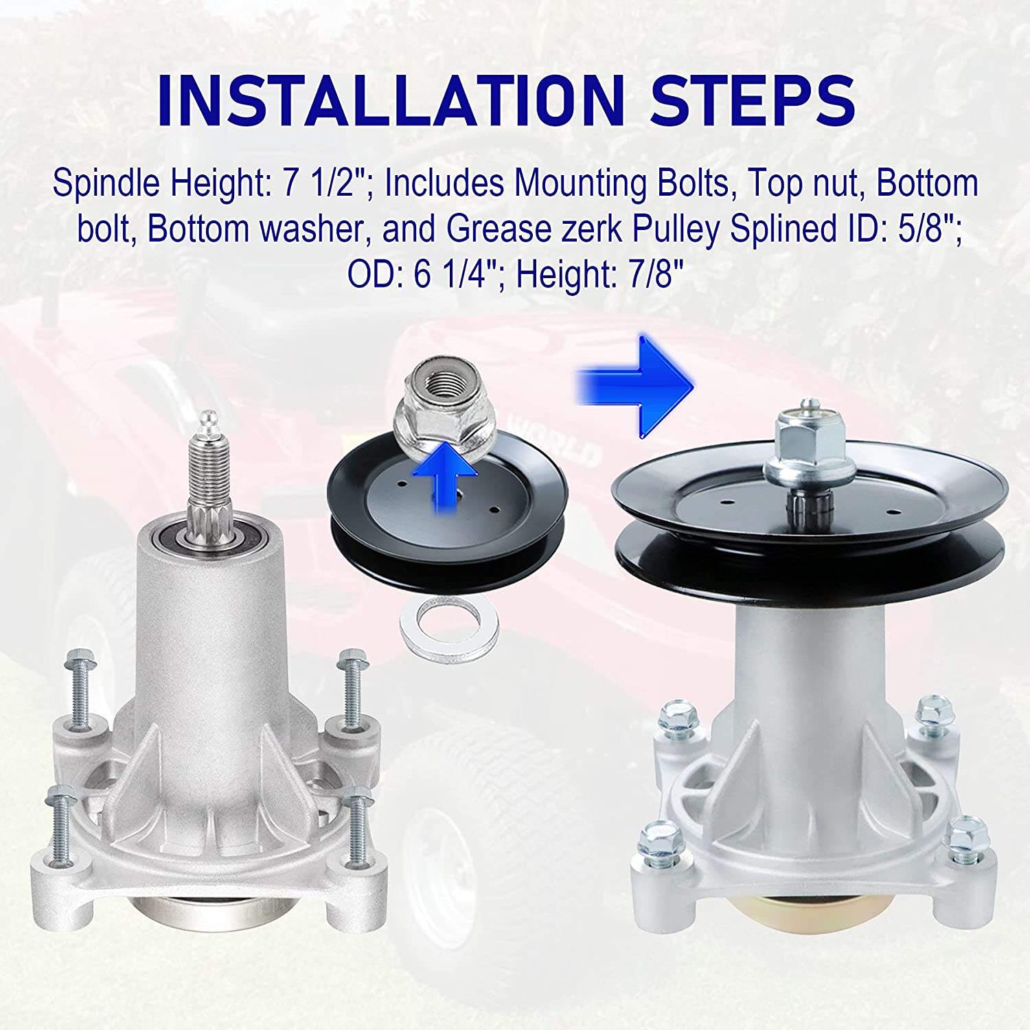 Lawn Mower Pulley Deck Blade Spindle Assembly Replacement 197473 + 153535 pulley YTH2348 YTH22V46 AYP 187292 Parts manufacture