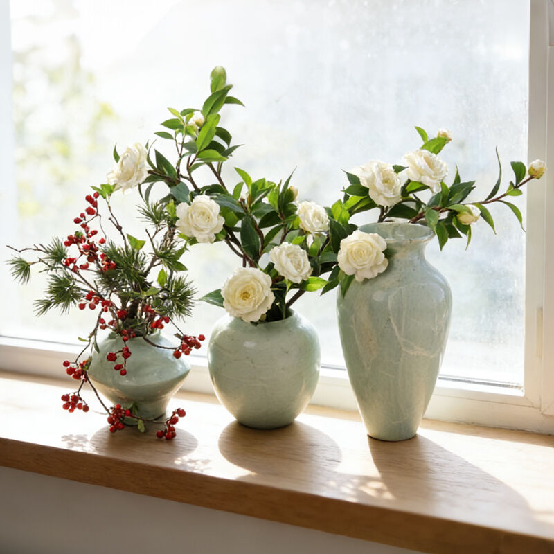 Elegant Natural Marble Flower Vase Set for Home Decoration - Handcrafted Stone Vases for Living Room Entryway Office Hotel details