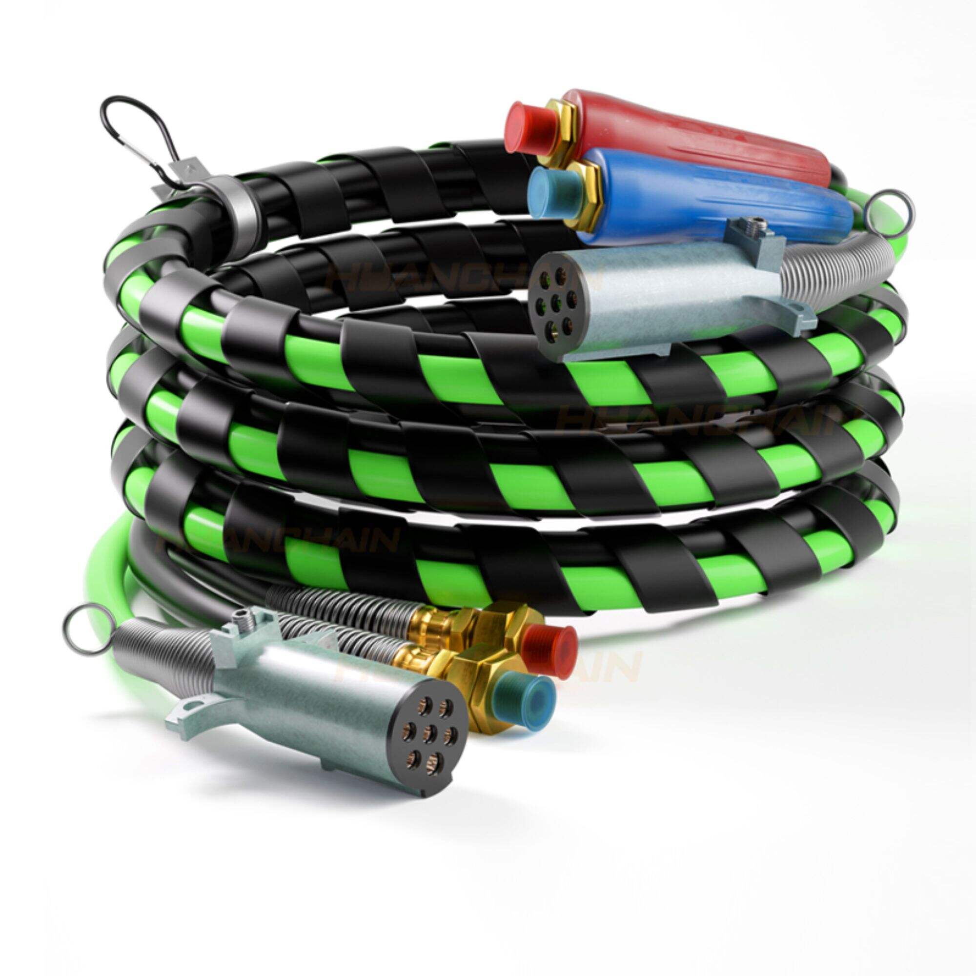 15FT Air Line Hose Kit, 3-in-1 ABS & Power Airline Air Hose Kit for Semi Truck Tractor Trailer, 7 Way Plug Electrical Cord Cable and Rubber Air Lines Hose Assembly