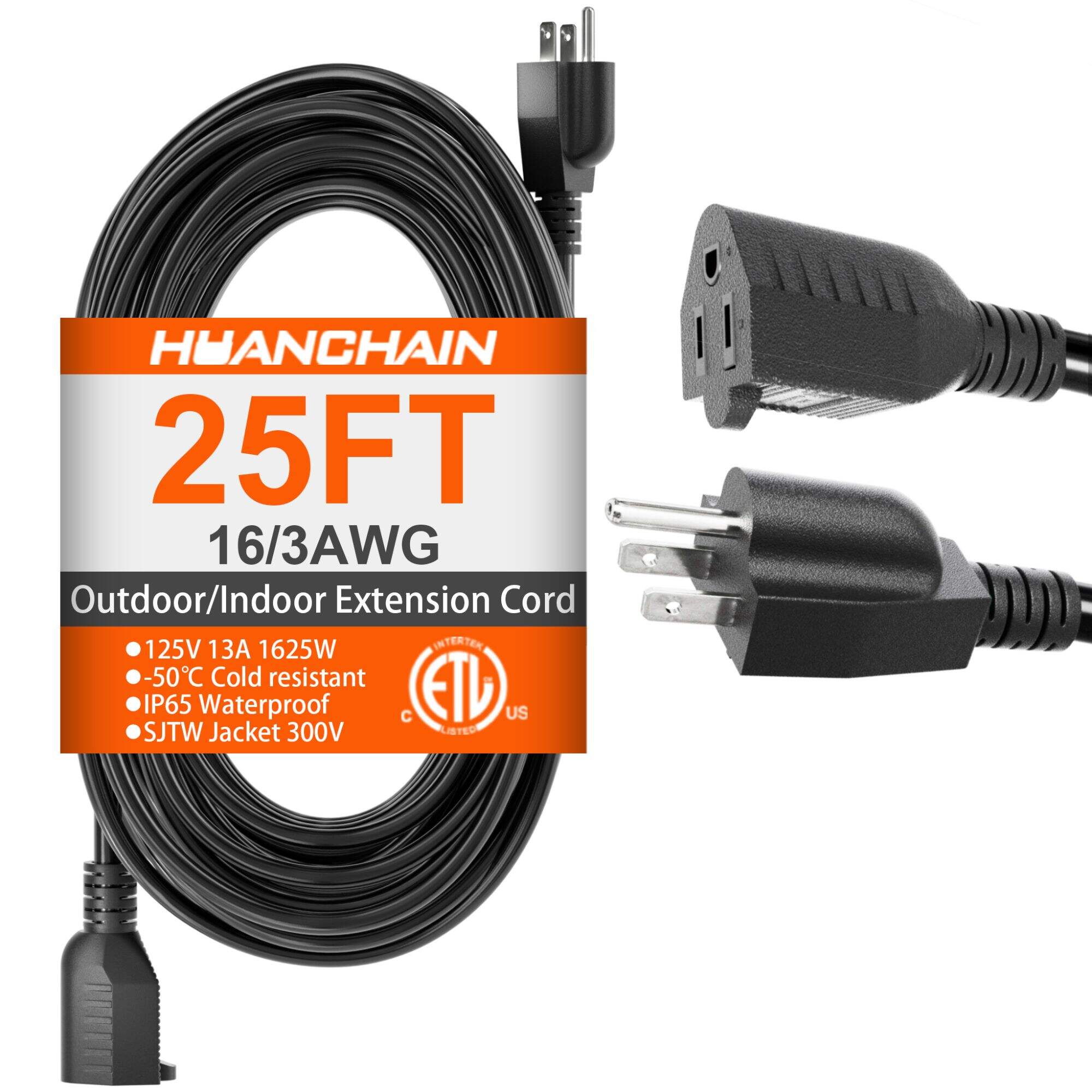 SJTW 3x16awg كابل تمديد طول 25 قدم