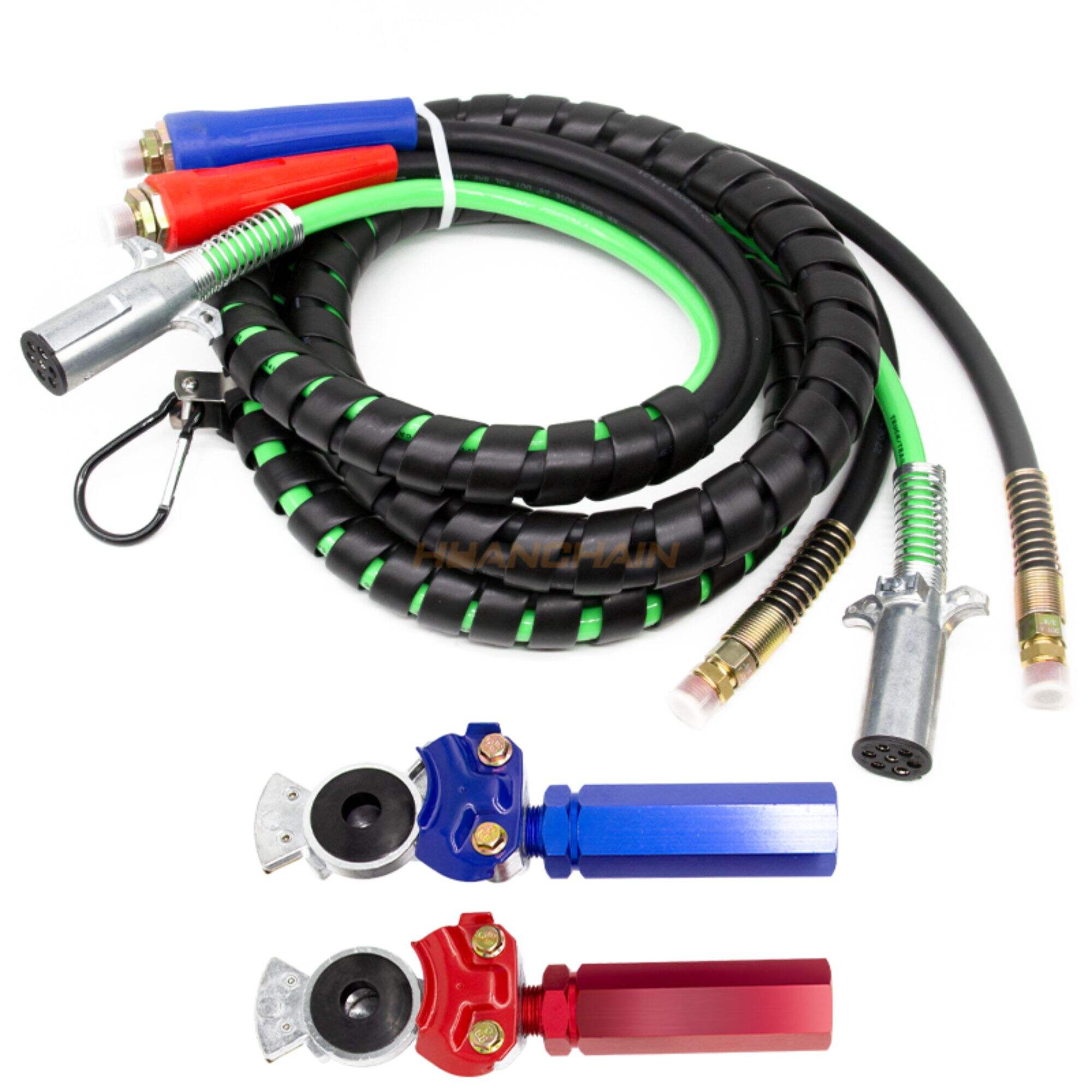 15Ft 3 in 1 ABS & Air Power Line Hose Kit Wrap 7 Way Electrical Cable and Airline Assembly