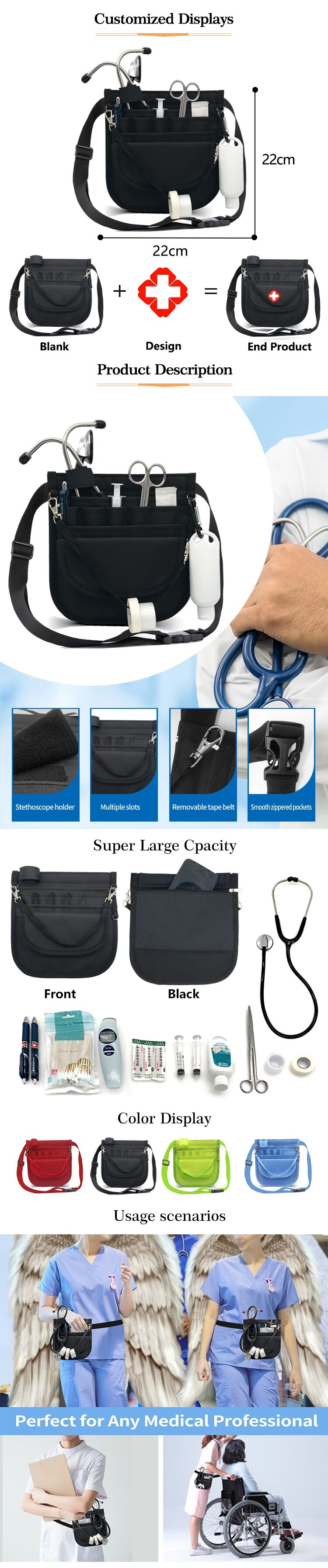Nurse Fanny Bag Fanny Pack Multi-Compartment Pouch Case With Medical Fanny Pack Zipper Nurse Bag Organizer Medical Nurse Bags factory