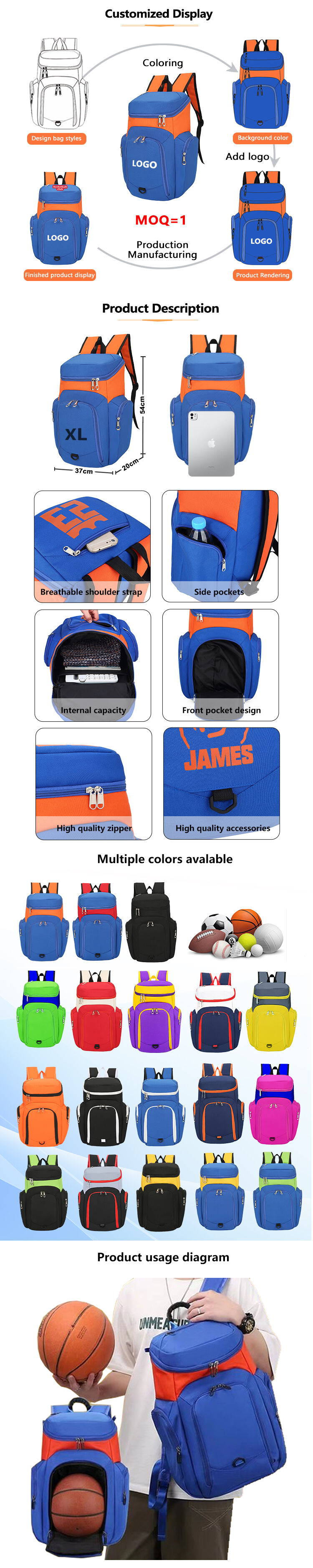 product vipoko custom sports bag teams waterproof basketball backpack with logo casual basketball sports bag travel basketball bag-5