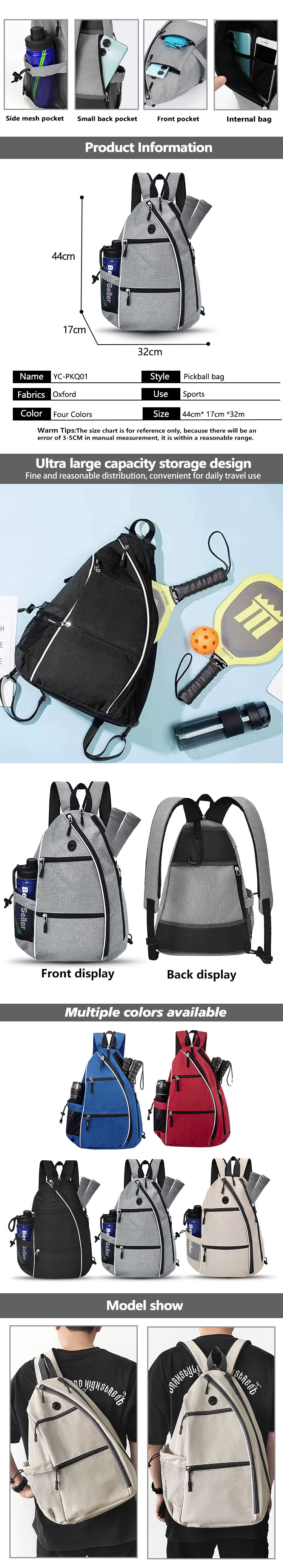 product custom logo pickleball bag men and women adjustable pickleball sling bag pickleball bag high quality tennis racket backpack-6