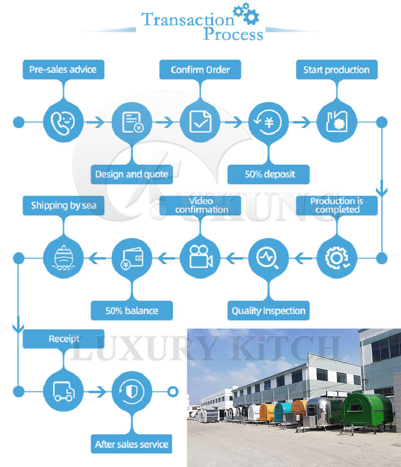 UKUNG vintage airstream style concession food trailer with car painting outside, food trucks equipped with snacks machines supplier