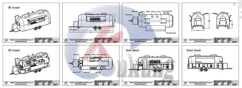 UKUNG vintage airstream style concession food trailer with car painting outside, food trucks equipped with snacks machines supplier