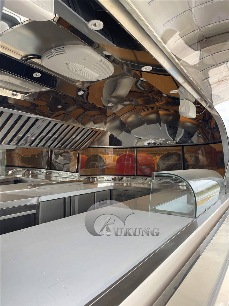 UKUNG vintage airstream style concession food trailer with car painting outside, food trucks equipped with snacks machines manufacture