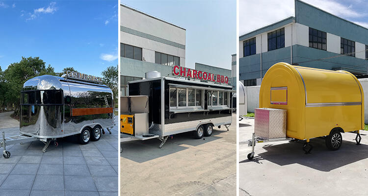 UKUNG vintage airstream style concession food trailer with car painting outside, food trucks equipped with snacks machines details