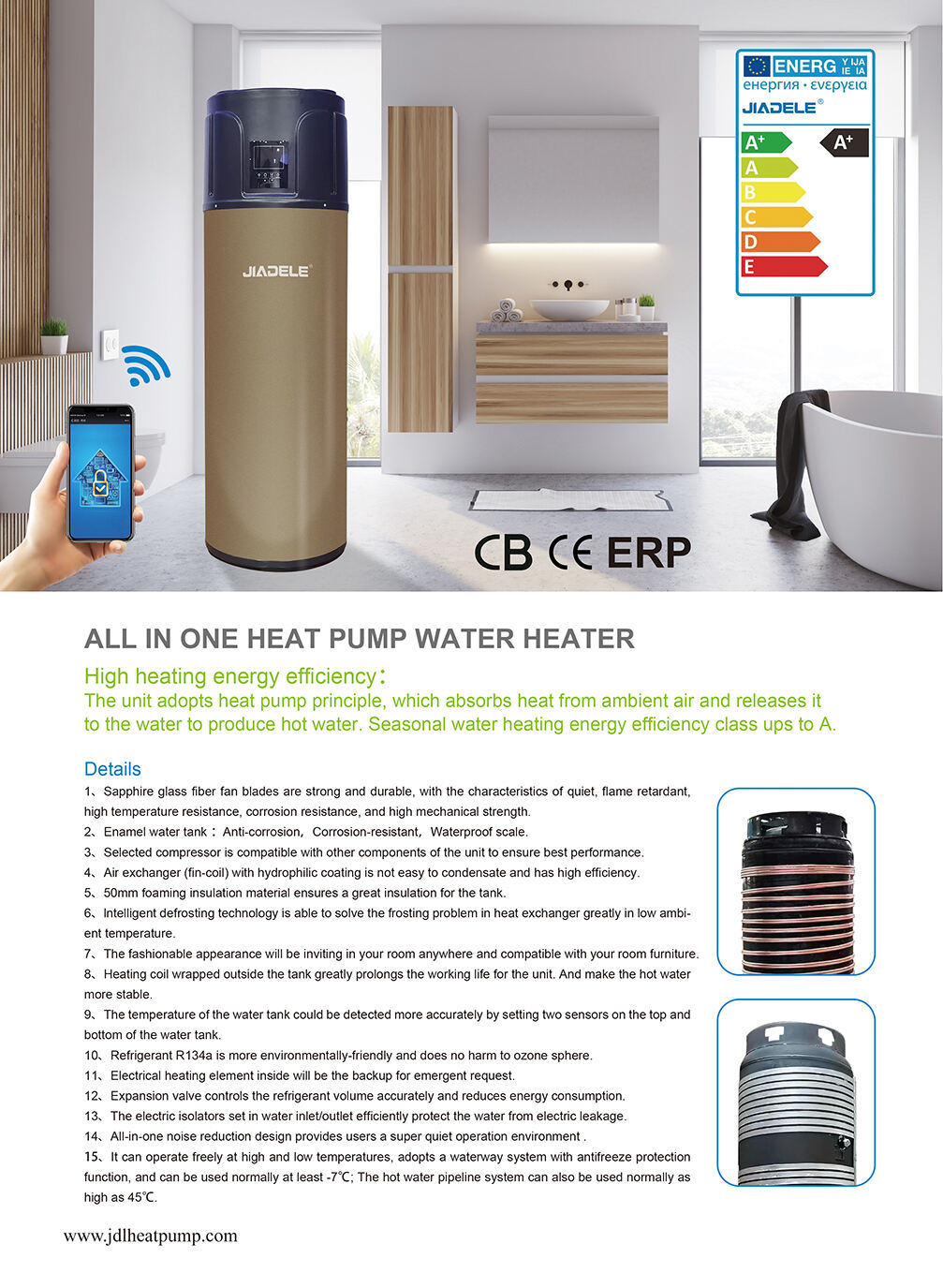 Household all in one domestic solar heating air to water heat pump details