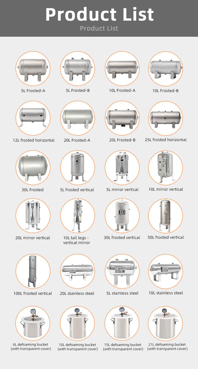 Fabricação de tanque de armazenamento de ar comprimido vertical portátil de aço inoxidável YC-10L-HIGH-SSV