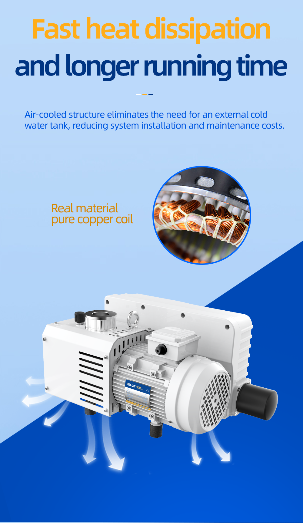 VSV-22 220V/380V 22-26m³/h 2.5MBar Industrial Single stage rotary vane vacuum pump manufacture