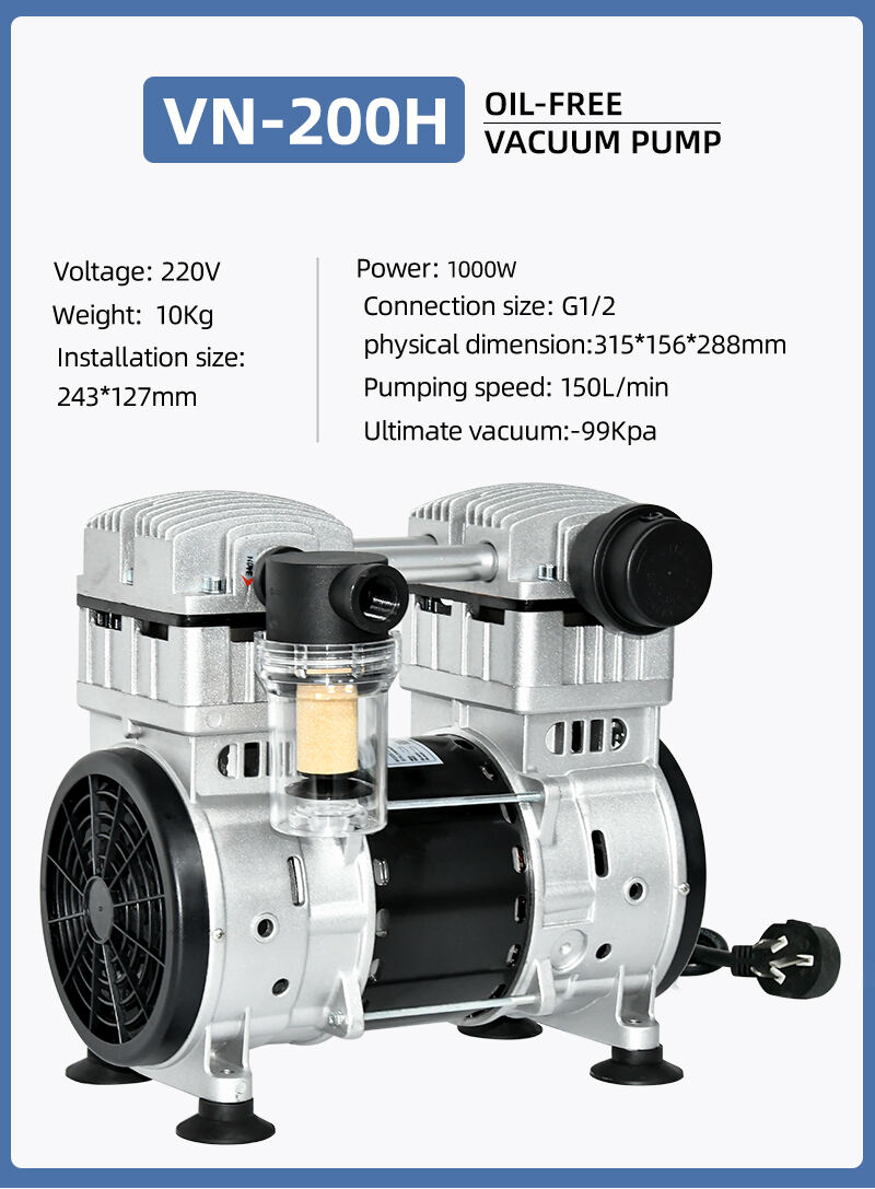 VN-200H 220 فولت 1000 واط 150 لتر/دقيقة مصنع الضغط العالي تخصيص 220 فولت الضغط السلبي ضخ شفط صغير مضخة تفريغ خالية من الزيت التفاصيل