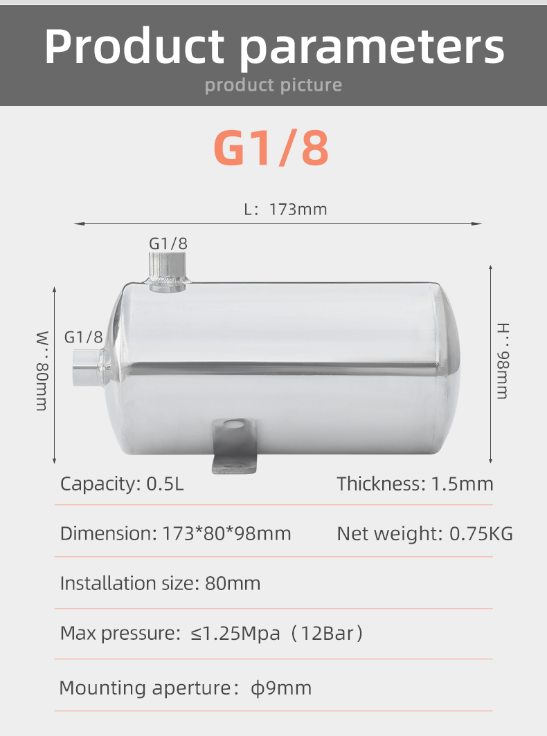 Usine portative de réservoir de stockage d'air comprimé d'acier inoxydable de YC-0.5L-SSH