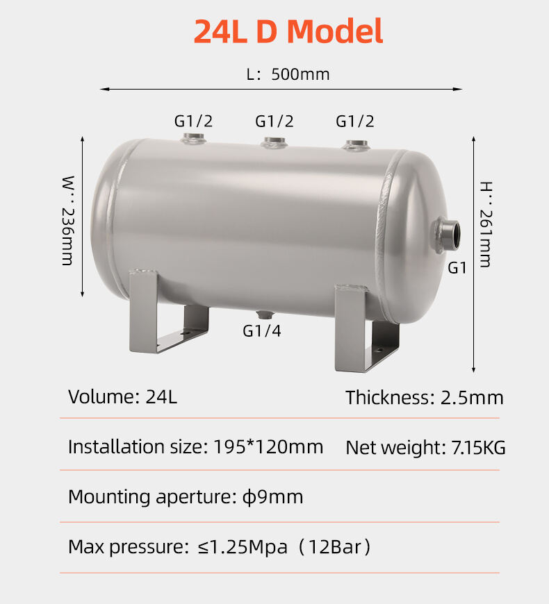 Fournisseur de réservoir d'air de réservoir de stockage d'air horizontal sans soudure en acier au carbone YC-24L-CSH 12bar