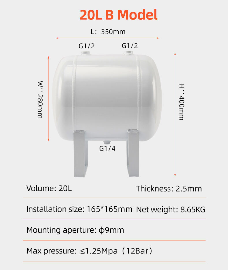 Fabricação de tanque de ar sem costura horizontal de aço carbono YC-20L-CSH 12bar