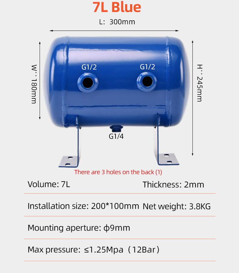 YC-7L-GREY/BLUE-CSH 12bar Tanque de armazenamento de ar horizontal sem costura em aço carbono Fabricação de tanque de ar