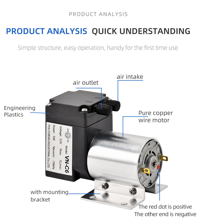 VN-C6 12V / 24V 5W Fabricação de bomba de diafragma de vácuo DC de cabeça única DC de pressão negativa