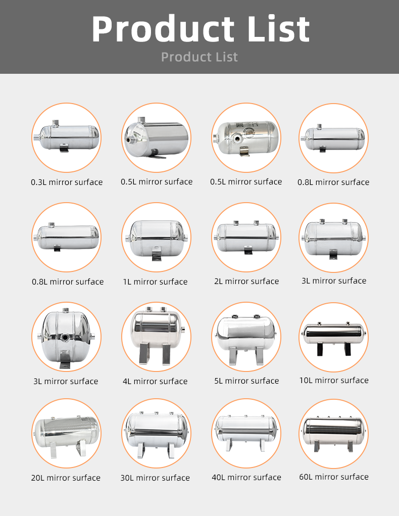 Détails du réservoir de stockage d'air comprimé portable en acier inoxydable YC-10L-HEAVY PRESSURE-SSH