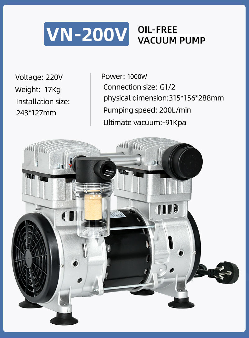 VN-200V 220V 1000W 200L/min  Factory Customize 220v  Negative Pressure Pumping Suction Small Oil Free Vacuum Pump details