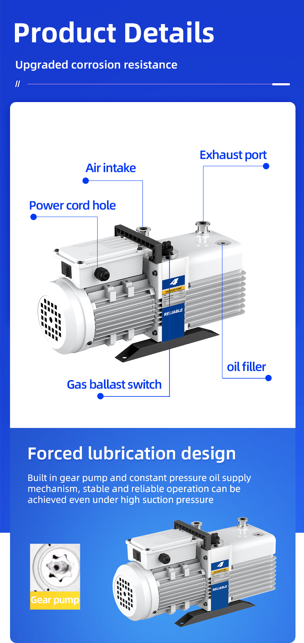 VRD-4 220V/380V 3-4.8m³/h 10Pa Industrial two stage rotary vane vacuum pump factory