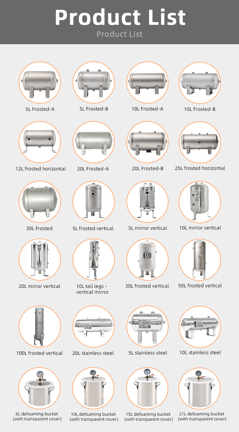 Fornecedor fosco de tanque de armazenamento de ar comprimido vertical portátil de aço inoxidável YC-5L-SSHM