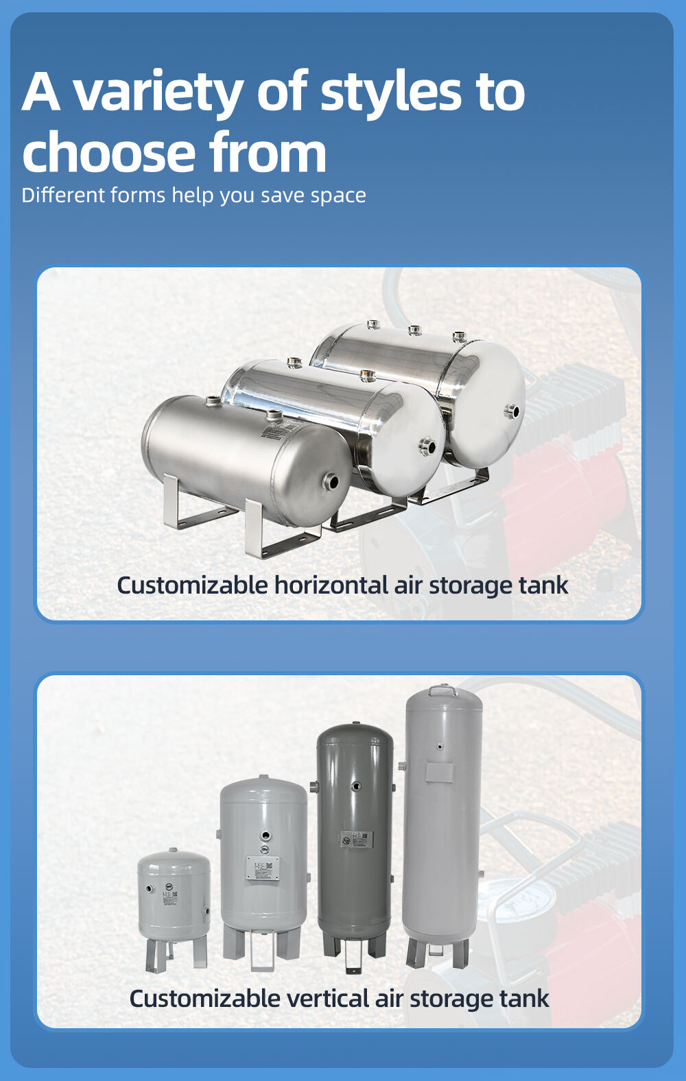 Fábrica personalizada de tanque de reservatório de ar de compressor de aço inoxidável de alumínio