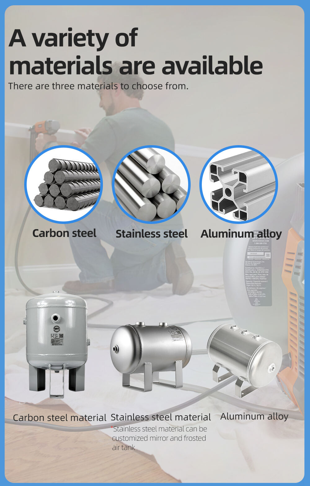 تصنيع خزان خزان الهواء بضاغط الهواء من الفولاذ المقاوم للصدأ المصنوع من الألومنيوم حسب الطلب