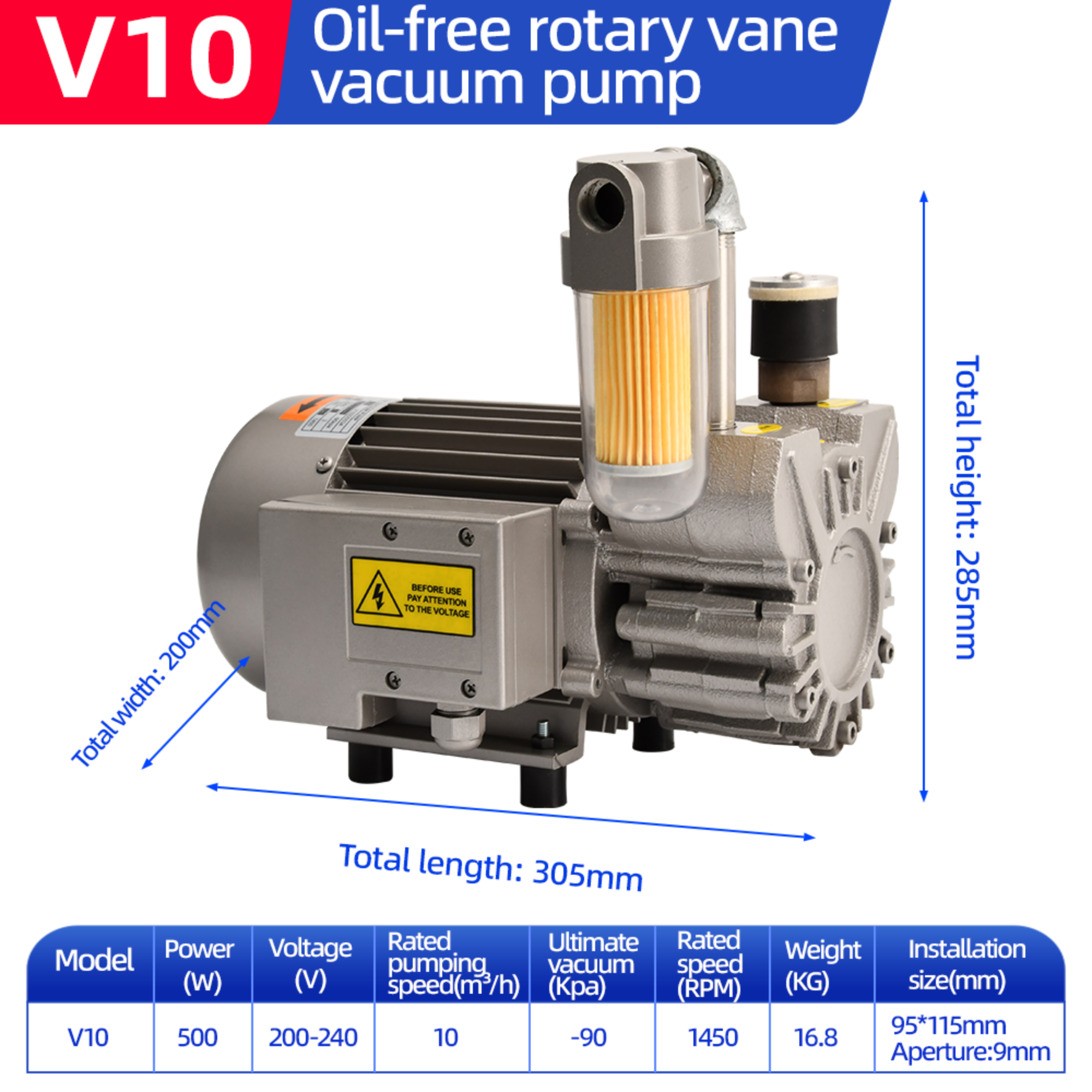 V10 venda direta da fábrica sem óleo 0.5KW 220V-240V bomba de vácuo de palheta rotativa de estágio único para máquina de blister