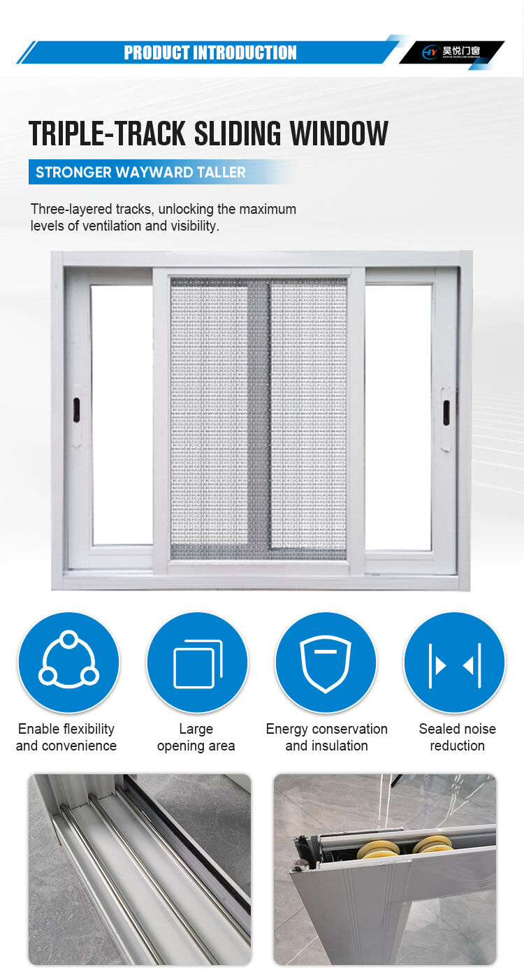 Modern Custom Design of Aluminum Sliding Window with Double-layer Glass and Horizontal Opening 3-track Sliding Window factory