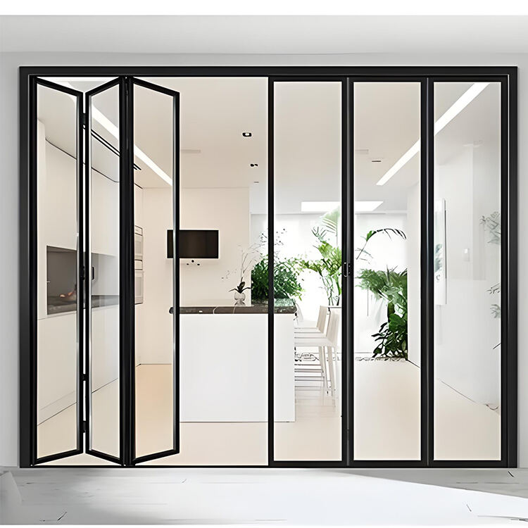 Residential Lowes Glass Aluminum Bi Folding Accordion Bifold Sliding Door With Locks 75 Aluminum Folding Door factory