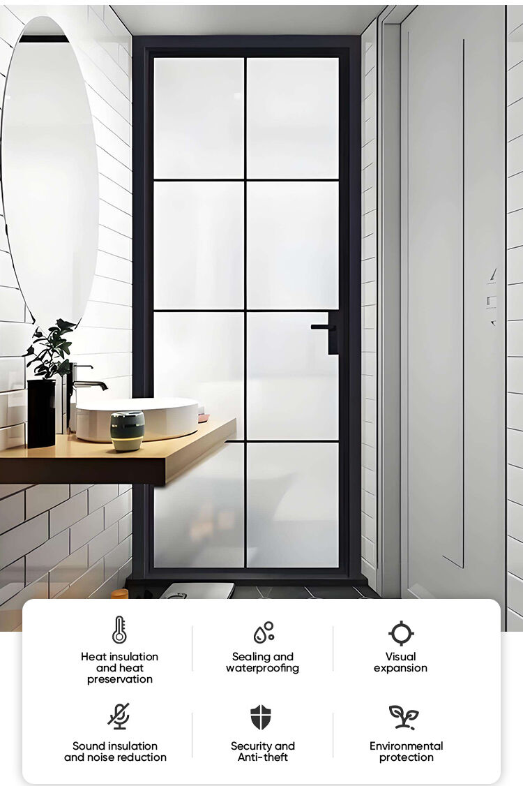 Modern Bathroom Casement Office Door with Clear Glass Swing Mirror Entry Aluminum Front Design Modern Style Casement Door manufacture