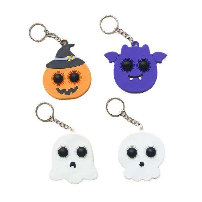 product halloween pumpkin bat pvc keychain stress relief finger bubble fun promotional carabiner bag pendant-5