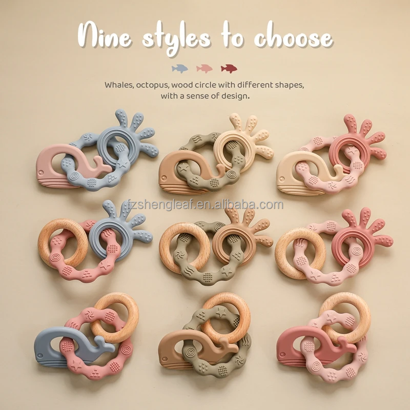 product unisex newborn pacifier ring food grade silicone teether bpa free rattles bracelet soft cartoon teething toys baby teethers-0