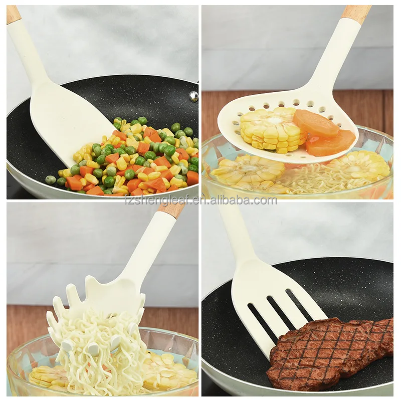 product cookware handle spatula spoons cuisine accessories non stick silicone luxury portable wooden customized novelty eco friendly-3