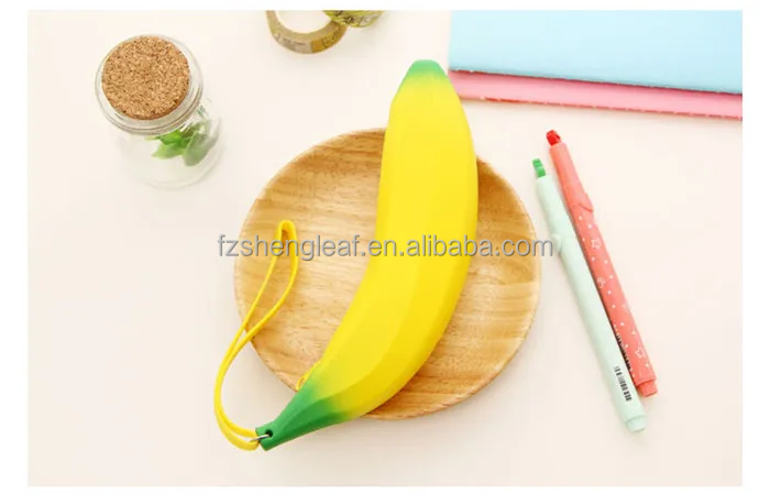 product custom kawaii cute cartoon stationery pouch bag novel 3d small silicone silicon banana shaped pencil case for school kids girls-6
