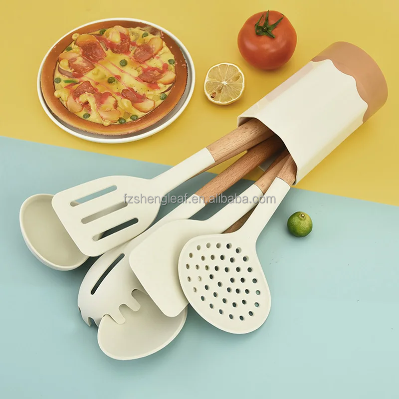 product cookware handle spatula spoons cuisine accessories non stick silicone luxury portable wooden customized novelty eco friendly-0
