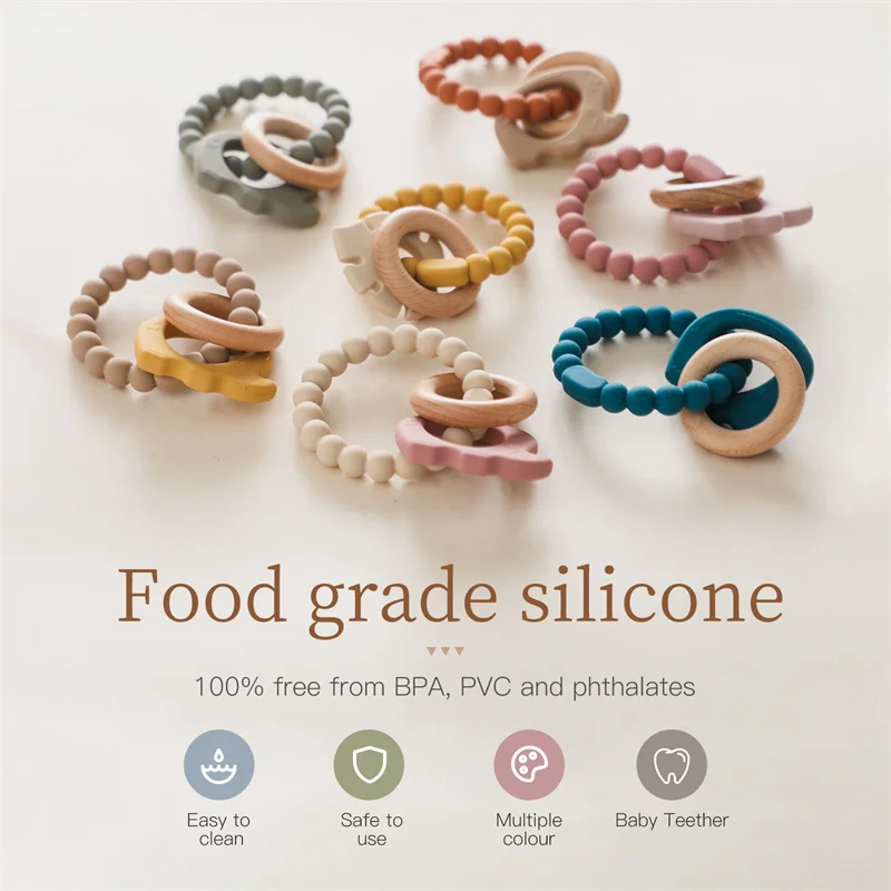product unisex baby soft toy food grade silicone teether pacifier rattles bracelet carto-3