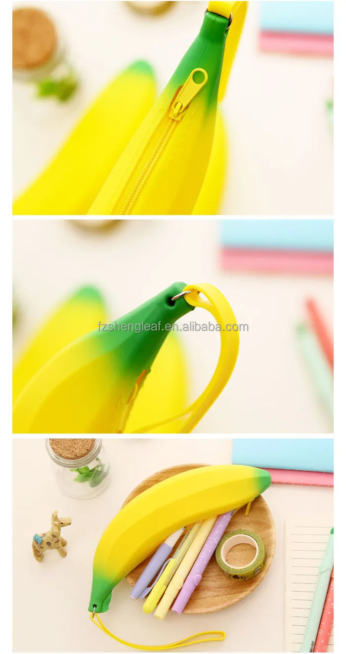 product custom kawaii cute cartoon stationery pouch bag novel 3d small silicone silicon banana shaped pencil case for school kids girls-4