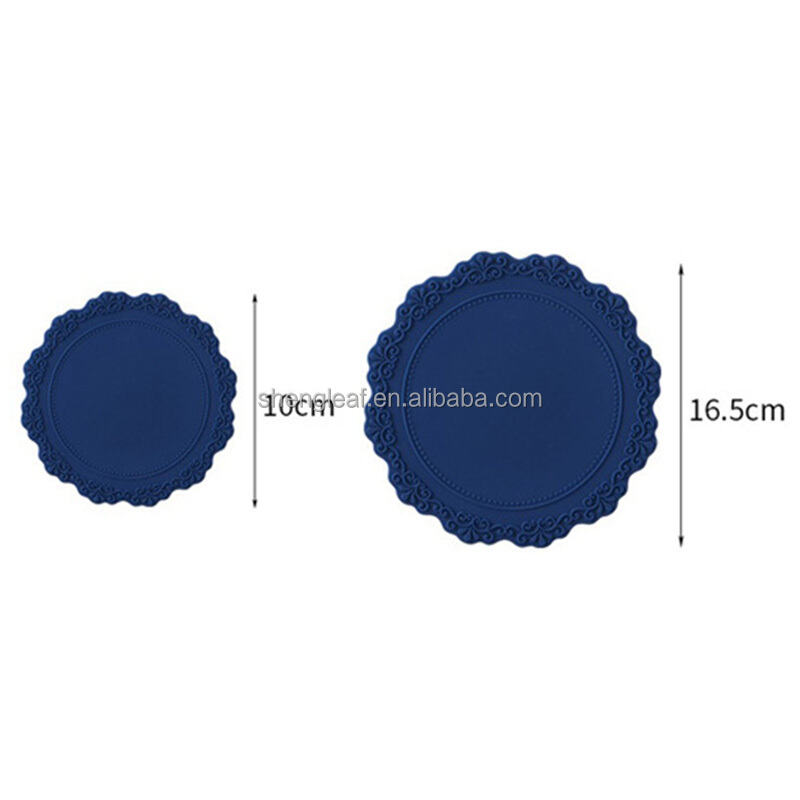 product custom eco friendly heat resistant silicone coasters  place mats with scalloped edge and lace embossed design for dining table-4